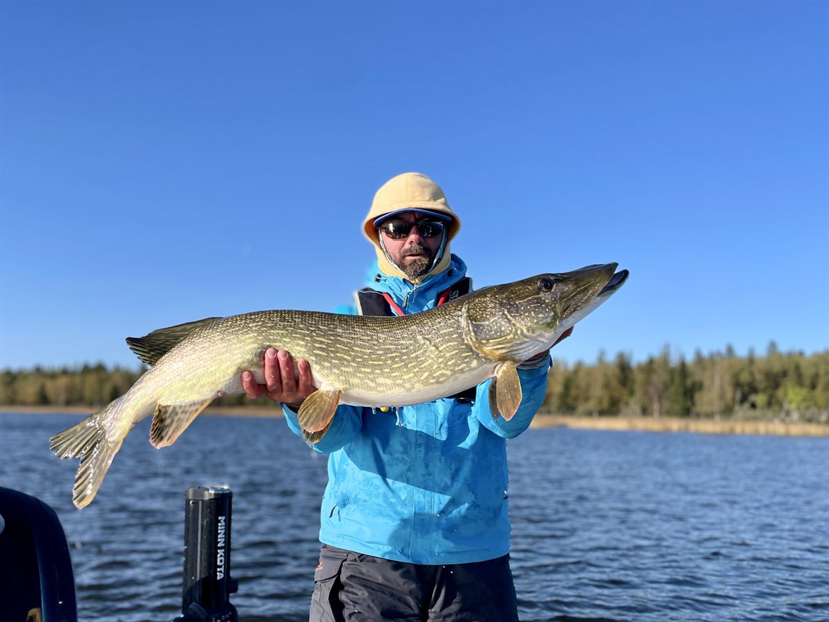 Pêcheur avec un brochet sur le lac